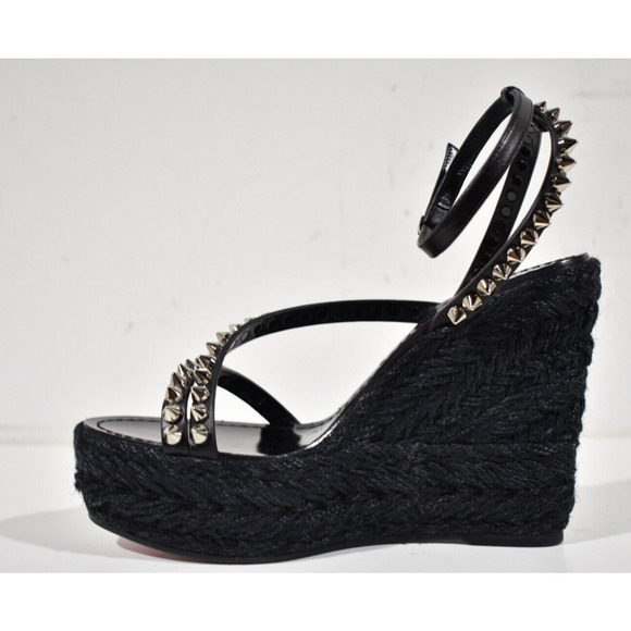 Christian Louboutin Mafaldina Zeppa 120 Black Platform Wedge Sandal Heel Pump 37 - Picture 8 of 12